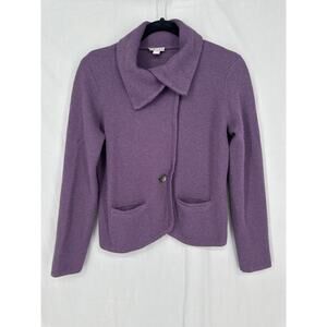 J Jill Cardigan Sweater Womens Small Purple Cropped Button Wool Angora